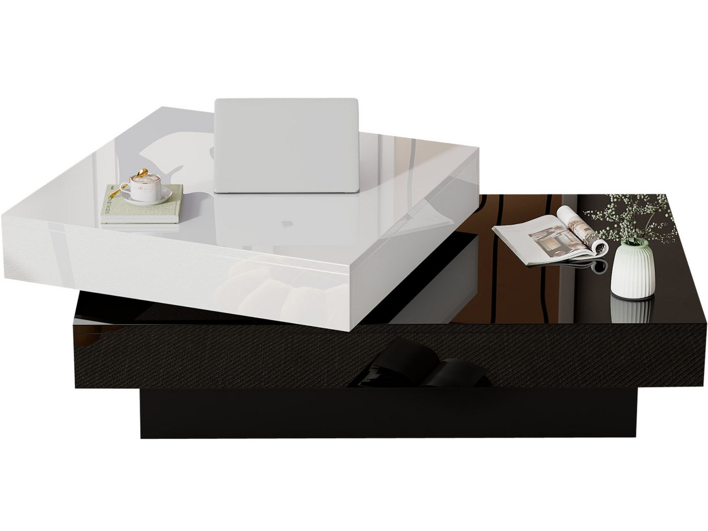 SeedWave Couchtisch Moderner Doppelstöckiger Sofatisch mit 360-Grad Drehbarer Oberplatte, Wohnzimmertisch mit Hochglänzenden Oberflächen SeedWave Couchtisch Moderner Doppelstöckiger Sofatisch mit 360-Grad Drehbarer Oberplatte, Wohnzimmertisch mit Hochglänzenden Oberflächen von SeedWave