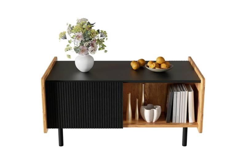 SeedWave Couchtisch Moderner Wohnzimmertisch, Sofatisch mit 2 Türen, 2 Offenen Fächern von SeedWave