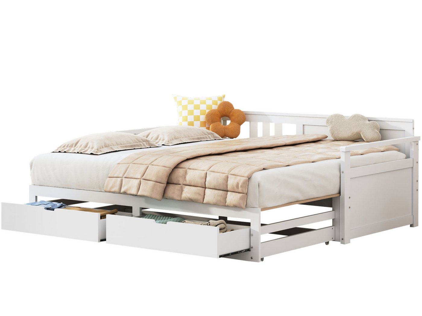 SeedWave Daybett Ausziehbares Schlafsofa mit Aufbewahrungsschubladen, 90 (180) x 190 cm, Kiefernholzbett, Tagesbett mit Lattenrost von SeedWave