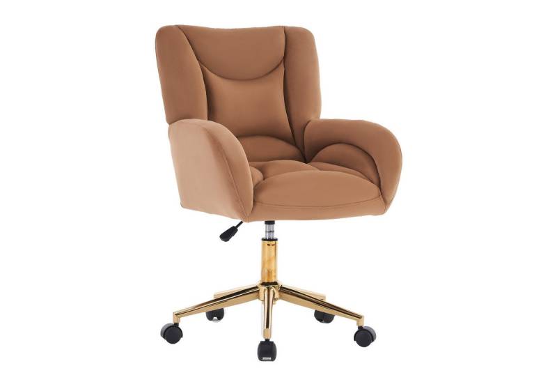 SeedWave Drehstuhl Samt Drehstuhl mit Rollen, Höhenverstellbarer Relaxsessel, Drehstuhl mit Goldene Metallbasis und Steppdesign von SeedWave