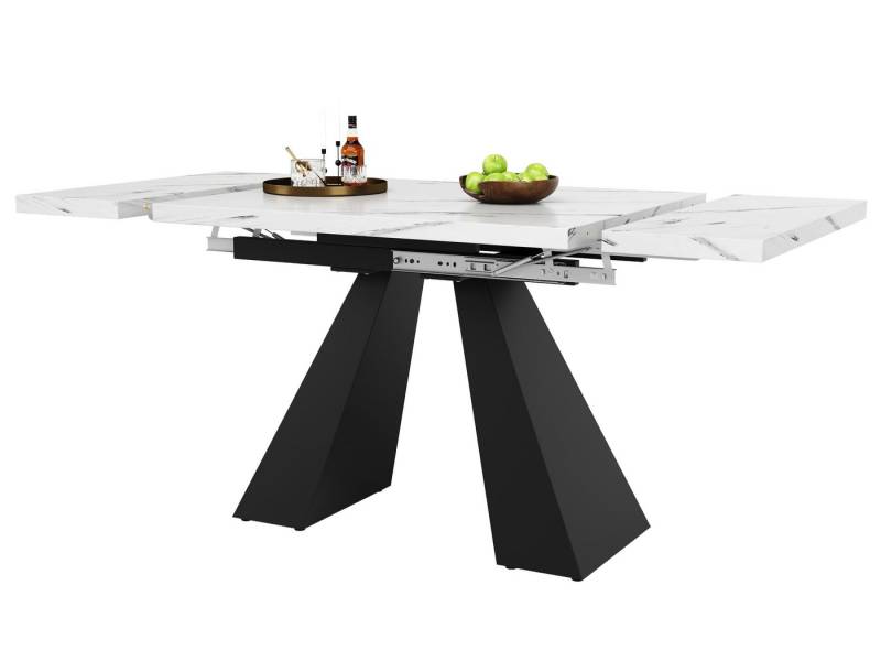 SeedWave Esstisch Ausziehbarer, 99-159 cm verstellbare Größe, moderne Marmoroptik, verstellbare Stabilitätspads, stabile Doppelfußkonstruktion von SeedWave