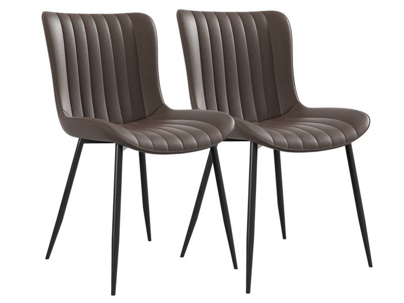 SeedWave Esszimmerstuhl Küchenstuhl-Set, PU-Leder Polsterstuhl mit Geschwungener Rücklehne, Set aus 2, Gestreiftes Design, Vier Eisenfüße von SeedWave