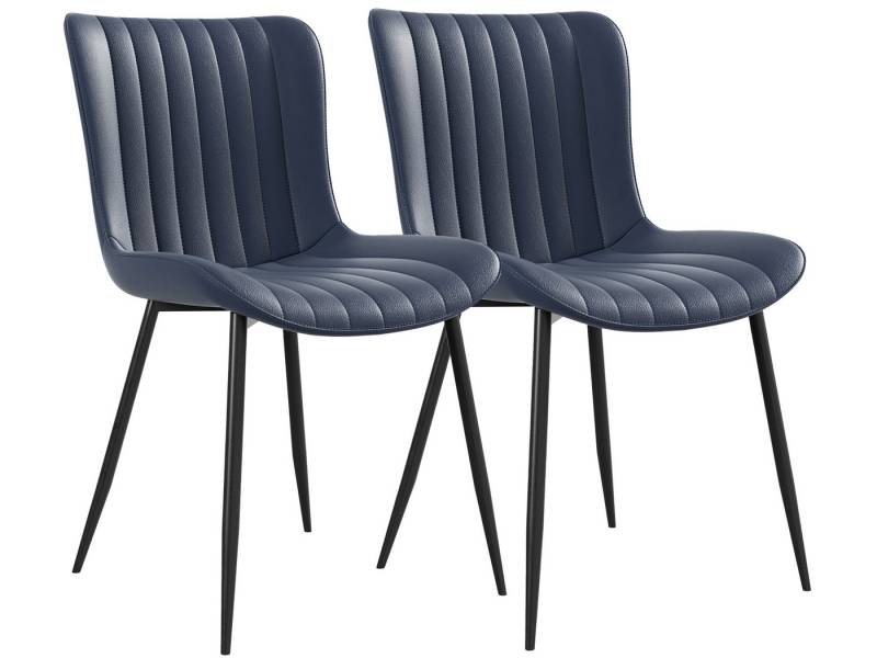 SeedWave Esszimmerstuhl Küchenstuhl-Set, PU-Leder Polsterstuhl mit Geschwungener Rücklehne, Set aus 2, Gestreiftes Design, Vier Eisenfüße von SeedWave