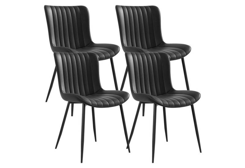 SeedWave Esszimmerstuhl Küchenstuhl-Set, PU-Leder Polsterstuhl mit Geschwungener Rücklehne, Set aus 4, Gestreiftes Design, Vier Eisenfüße von SeedWave