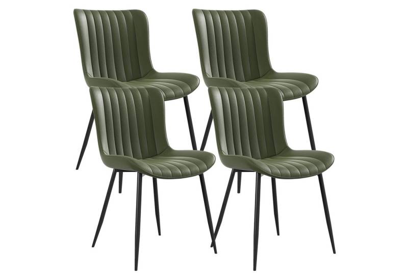 SeedWave Esszimmerstuhl Küchenstuhl-Set, PU-Leder Polsterstuhl mit Geschwungener Rücklehne, Set aus 4, Gestreiftes Design, Vier Eisenfüße von SeedWave
