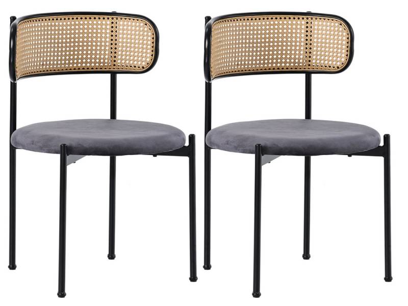 SeedWave Esszimmerstuhl Rattan Set aus 2 einfacher Freizeitstuhl,Samt-Balkonstuhl,Bürostuhl, Wohnzimmer- und Schlafzimmerstuhl mit Rückenlehne,Metallbeinen von SeedWave
