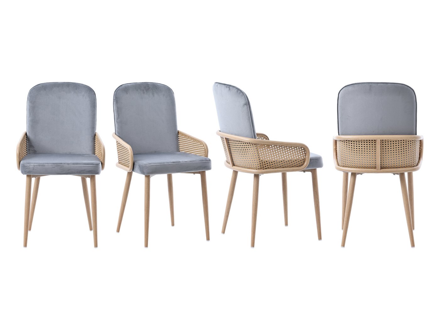 SeedWave Esszimmerstuhl Samt Esszimmerstuhl mit Rattan Armlehnen, grau Gepolsterter Sessel (2er set / 4er set), Korbstuhl für Esszimmer von SeedWave