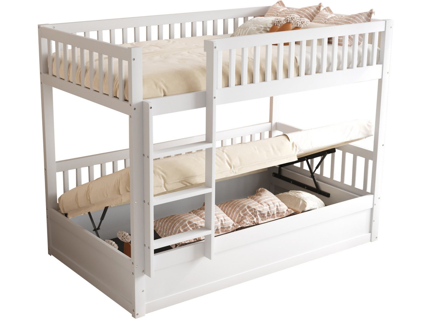 SeedWave Etagenbett Kinderbett Holzbett Hydraulisch Einzelbett mit Bettkasten, 90×200cm, Stauraumbett mit Schutzgeländern, 3-Stufiger Leiter SeedWave Etagenbett Kinderbett Holzbett Hydraulisch Einzelbett mit Bettkasten, 90×200cm, Stauraumbett mit Schutzgeländern, 3-Stufiger Leiter von SeedWave