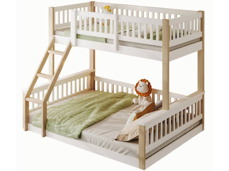 SeedWave Etagenbett Modernes Holzbett mit 2 Liegeflächen, Schutzgeländern, 90/140 x 200cm von SeedWave