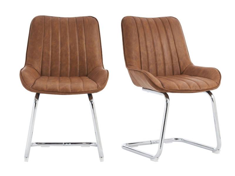 SeedWave Freischwinger 2er Set, Ergonomisch Gepolstert mit PU-Bezug, Robuste Stahlbeine, Rutschfest, Vertikale Ziernähte, Leicht Aufzubauen, Modernes Design von SeedWave