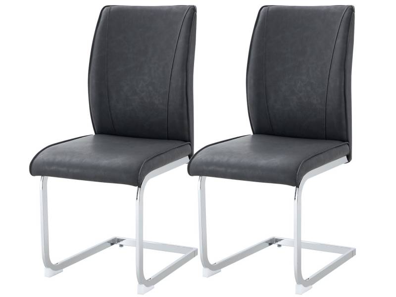 SeedWave Freischwinger 2er Set Esszimmerstühle PU Küchenstuhl mit Geschwungener Rücklehne, Polsterstuhl inkl. Metallbasis mit Anti-Rutsch-Pads von SeedWave