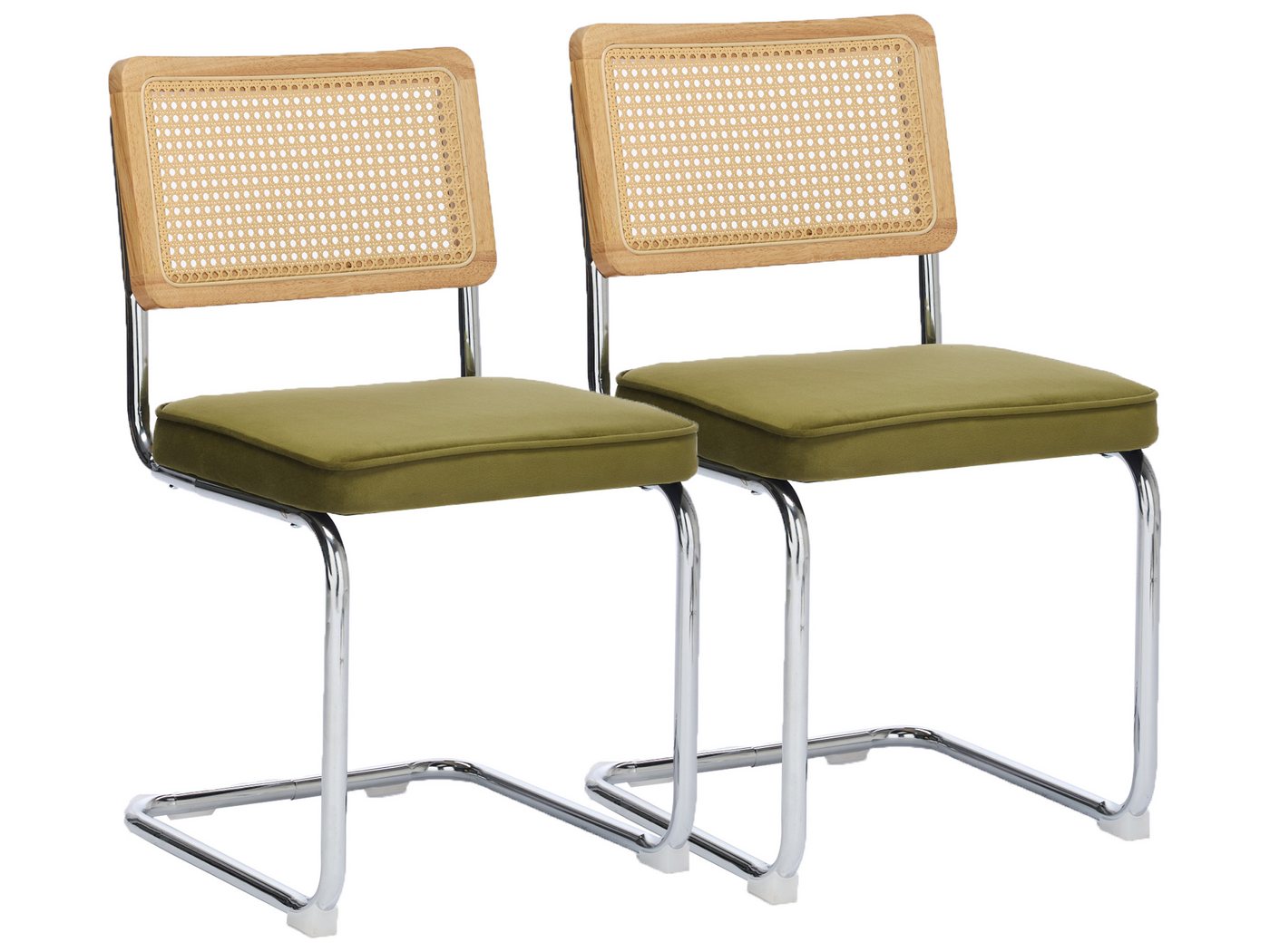 SeedWave Freischwinger 2er Set Esszimmerstühle mit Rattan-Rückenlehne, Samtstoff Sitzkissen, Küchenstuhl-Set mit rutschfester Basis, Stahl-Chrom Gestell SeedWave Freischwinger 2er Set Esszimmerstühle mit Rattan-Rückenlehne, Samtstoff Sitzkissen, Küchenstuhl-Set mit rutschfester Basis, Stahl-Chrom Gestell von SeedWave