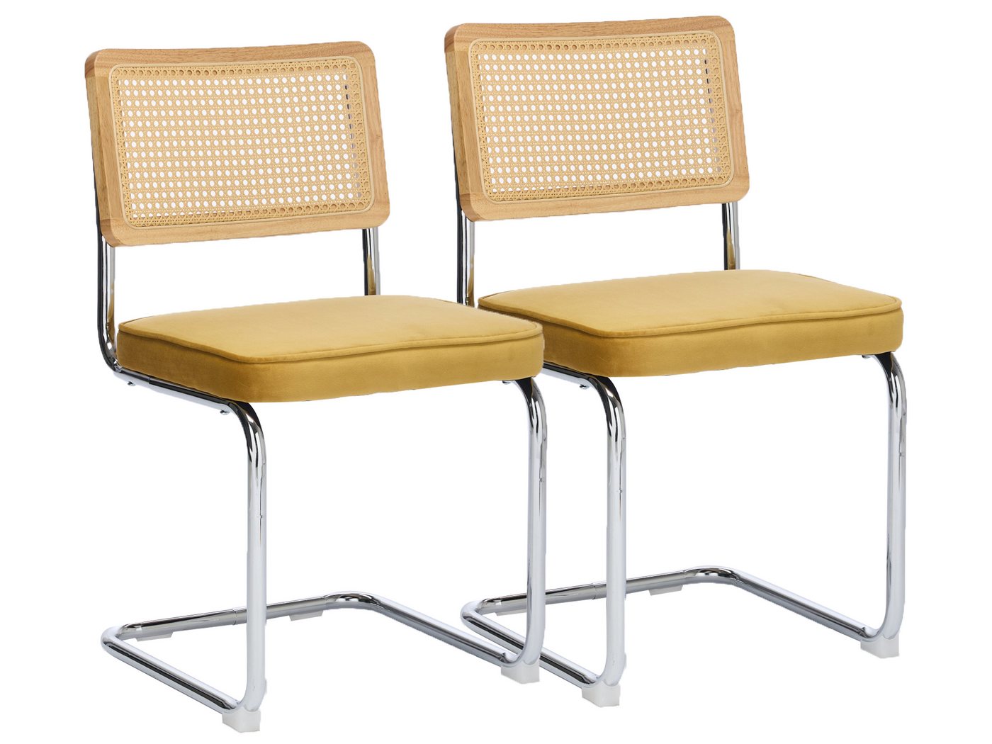 SeedWave Freischwinger 2er Set Esszimmerstühle mit Rattan-Rückenlehne, Samtstoff Sitzkissen, Küchenstuhl-Set mit rutschfester Basis, Stahl-Chrom Gestell SeedWave Freischwinger 2er Set Esszimmerstühle mit Rattan-Rückenlehne, Samtstoff Sitzkissen, Küchenstuhl-Set mit rutschfester Basis, Stahl-Chrom Gestell von SeedWave