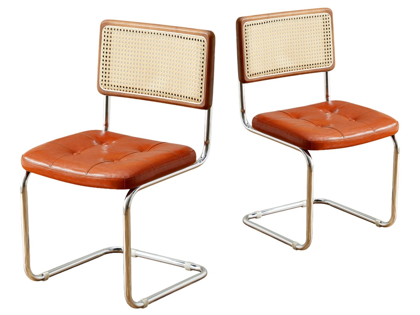 SeedWave Freischwinger 2er-Set Retro Esszimmerstühle im Vintage-Stil mit Rohrgeflecht, Cantilever Chair mit Walnussholz-Rahmen & Kunstleder Sitz SeedWave Freischwinger 2er-Set Retro Esszimmerstühle im Vintage-Stil mit Rohrgeflecht, Cantilever Chair mit Walnussholz-Rahmen & Kunstleder Sitz von SeedWave