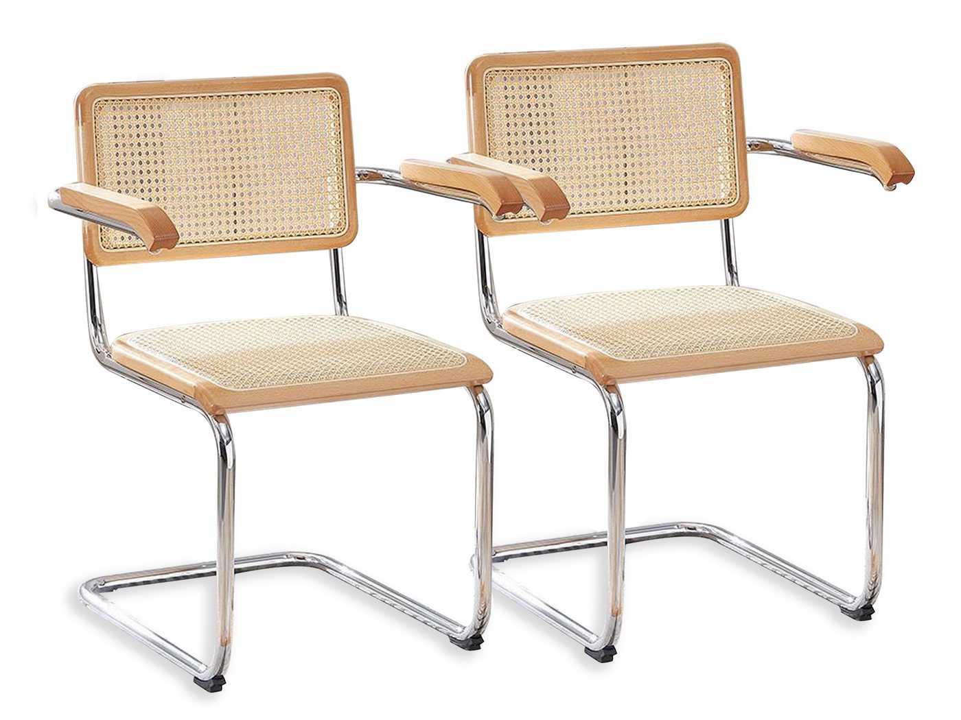 SeedWave Freischwinger 2er-Set Retro Esszimmerstühle mit Armlehnen, Rattan-Rückenlehne & Sitz, Rattanstuhl, Chrom Beine mit rutschfesten Pads SeedWave Freischwinger 2er-Set Retro Esszimmerstühle mit Armlehnen, Rattan-Rückenlehne & Sitz, Rattanstuhl, Chrom Beine mit rutschfesten Pads von SeedWave