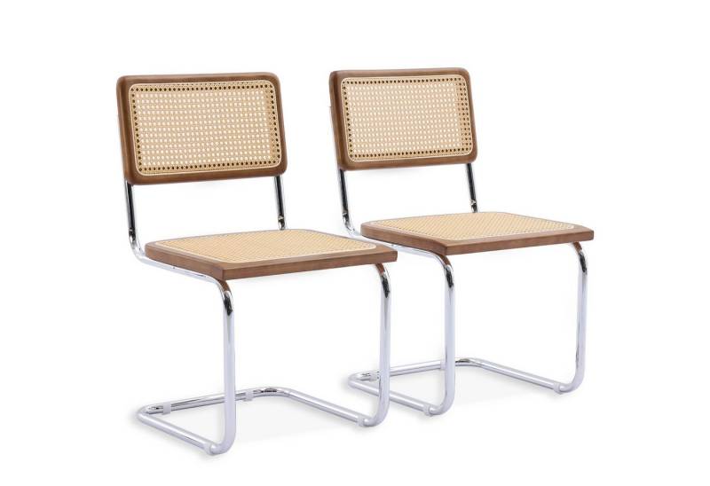 SeedWave Freischwinger 2er-Set Retro Esszimmerstühle mit Rattan-Rückenlehne & Sitz, Chrom Beine, Stuhlgleiter Freischwinger, Vintage-Stil SeedWave Freischwinger 2er-Set Retro Esszimmerstühle mit Rattan-Rückenlehne & Sitz, Chrom Beine, Stuhlgleiter Freischwinger, Vintage-Stil von SeedWave