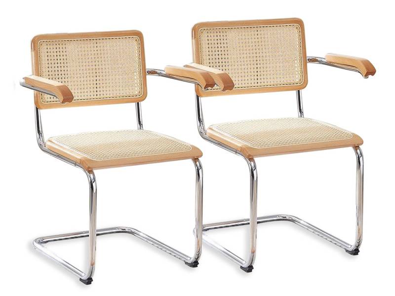 SeedWave Freischwinger 2er-Set Retro Esszimmerstühle mit Rattan-Rückenlehne & Sitz, Massivholz Armlehnen, Chrom Beine mit rutschfesten Pads SeedWave Freischwinger 2er-Set Retro Esszimmerstühle mit Rattan-Rückenlehne & Sitz, Massivholz Armlehnen, Chrom Beine mit rutschfesten Pads von SeedWave