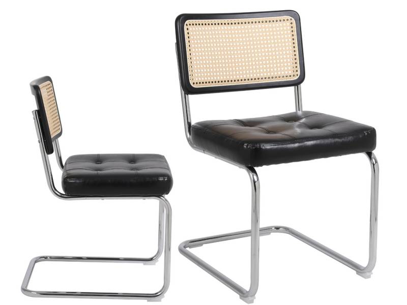 SeedWave Freischwinger Mid-Century Modern Esszimmerstühle, Rattan Freischwingerstuhl, Set aus 2,Chrom beschichtet von SeedWave