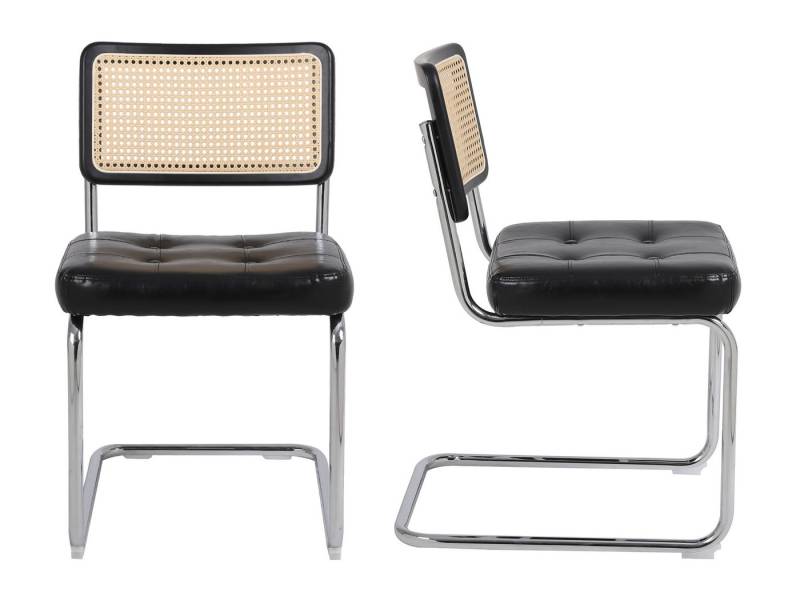SeedWave Freischwinger mit Mid-Century Modern Design, Set aus 2, Chrom Beschichtet, Gepolsterter Kunstledersitz, handgefertigte geflochtene PE Rattan von SeedWave
