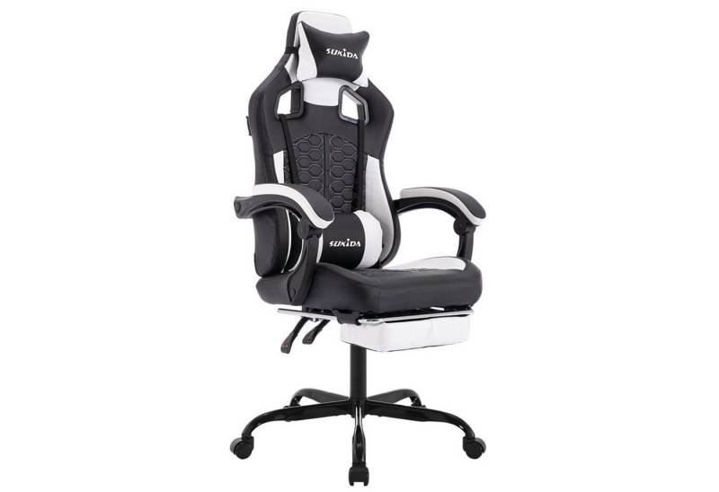 SeedWave Gaming-Stuhl Computerstuhl Ergonomisch mit Fußstütze und massagefunktion, PC Stuhl mit 135° Verstellbare Rückenlehne und Lendenwirbelstütze von SeedWave