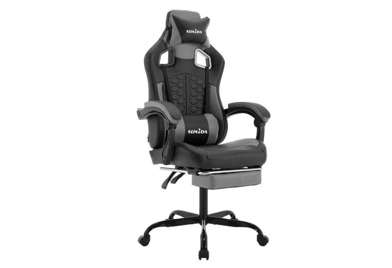 SeedWave Gaming-Stuhl Computerstuhl Ergonomisch mit Fußstütze und massagefunktion, PC Stuhl mit 135° Verstellbare Rückenlehne und Lendenwirbelstütze von SeedWave