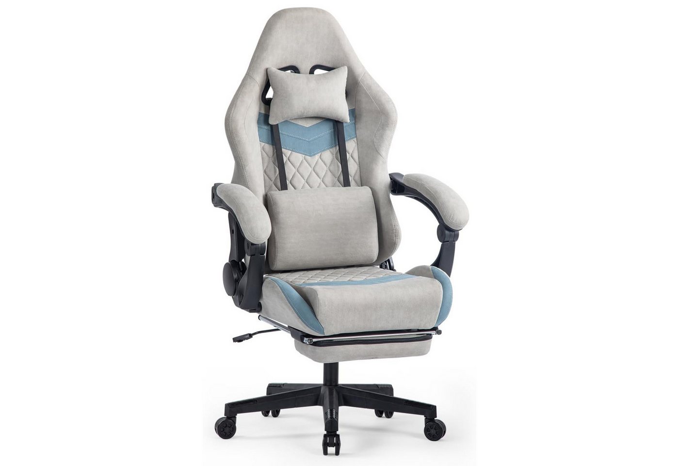 SeedWave Gaming-Stuhl Ergonomischer Gaming Stuhl mit Fußstütze, Bürostuhl Bis 150kg, bewegliche Kopfstütze und Lendenkissen, verstellbare Armlehne, Grau von SeedWave