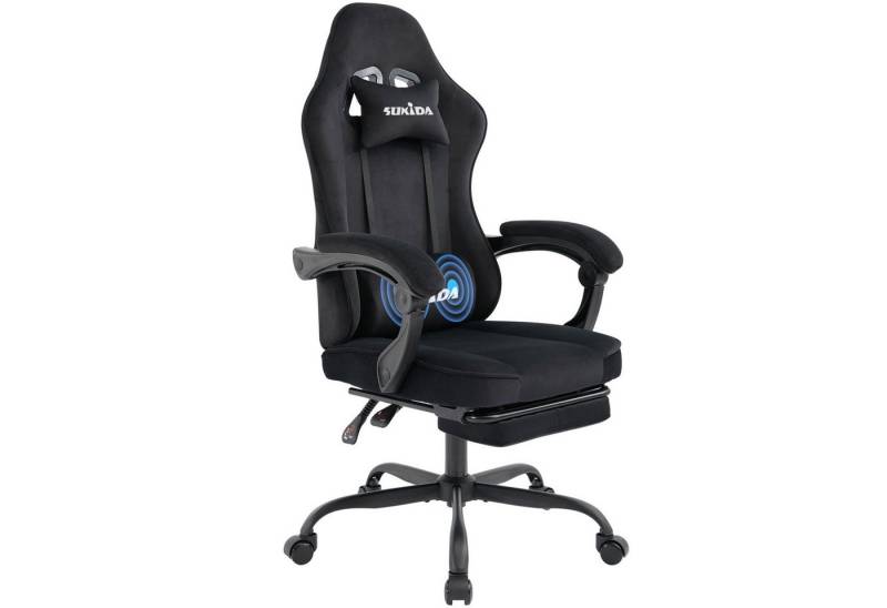 SeedWave Gaming-Stuhl PC Stuhl Ergonomisch mit Massagefunktion, Kopfkissen und Fußstütze, Gaming Stuhl Stoff mit 135° Verstellbare Rückenlehne von SeedWave