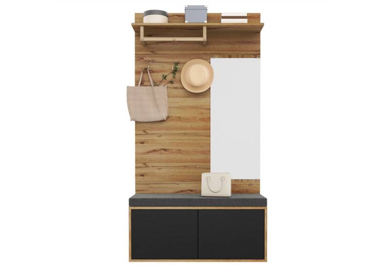 SeedWave Garderobe Garderobeset, Garderobepaneel mit Hängeregal, Spiegel, Schuhschrank, Sitzkissen inklusive, Schuhfächer mit 2 höhenverstellbaren Böden SeedWave Garderobe Garderobeset, Garderobepaneel mit Hängeregal, Spiegel, Schuhschrank, Sitzkissen inklusive, Schuhfächer mit 2 höhenverstellbaren Böden von SeedWave