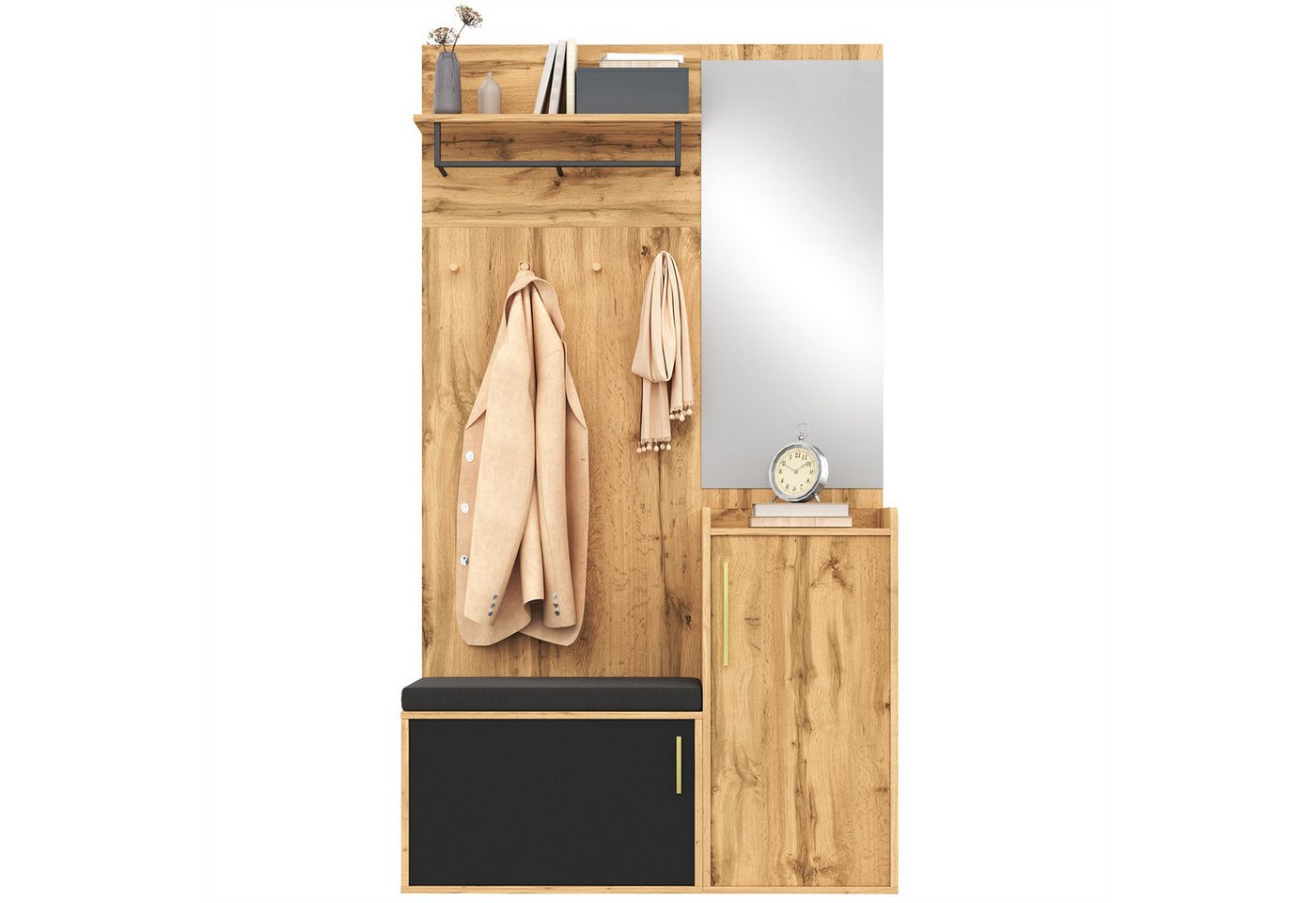 SeedWave Garderobe Garderobeset, Garderobepaneel mit Regal, Haken, Spiegel, Schuhschrank, Sitzkissen inklusive, Schuhfächer mit 3 höhenverstellbaren Böden SeedWave Garderobe Garderobeset, Garderobepaneel mit Regal, Haken, Spiegel, Schuhschrank, Sitzkissen inklusive, Schuhfächer mit 3 höhenverstellbaren Böden von SeedWave
