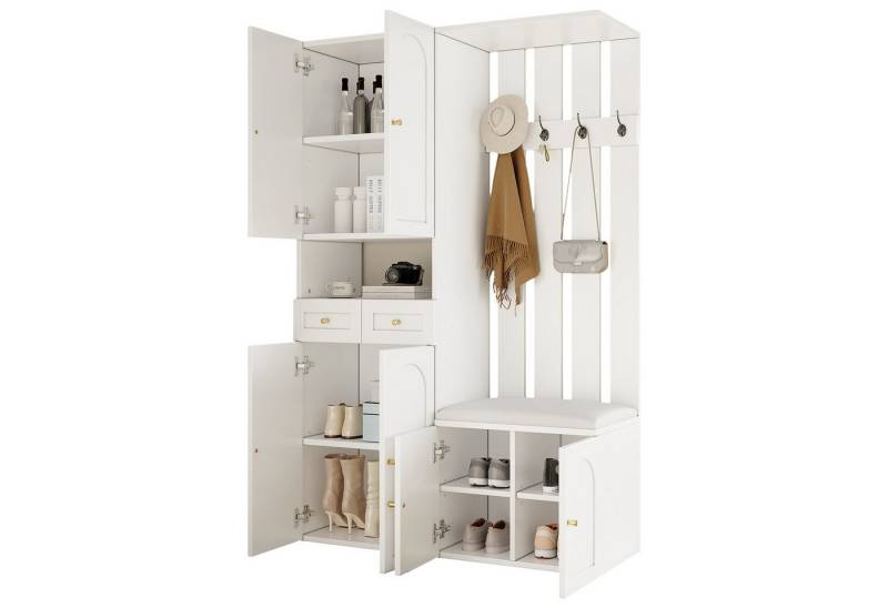 SeedWave Garderobe Moderne Standgarderobe mit Sitzbank, 4 Haken, 6 Türen, 2 Schubladen, Staufächer mit 3 höhenverstellbare Einlegeböden SeedWave Garderobe Moderne Standgarderobe mit Sitzbank, 4 Haken, 6 Türen, 2 Schubladen, Staufächer mit 3 höhenverstellbare Einlegeböden von SeedWave