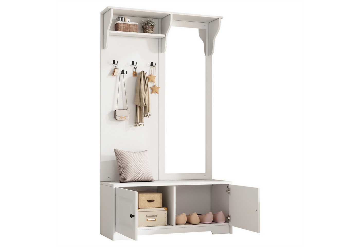 SeedWave Garderobe Standgarderobe mit Spiel, 5 Doppelhaken, Ablage, 2 Schranktüren, Wandgarderobe mit Stauraum und Kippschutz-Set SeedWave Garderobe Standgarderobe mit Spiel, 5 Doppelhaken, Ablage, 2 Schranktüren, Wandgarderobe mit Stauraum und Kippschutz-Set von SeedWave