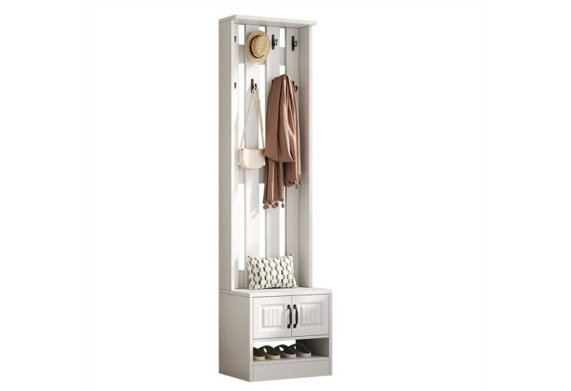 SeedWave Garderoben-Set Standgarderobe mit 8 Haken, Sitzbank, Schuhschrank mit 1 Schublade, Garderobeset - 4 Schranktüren, 2 verstellbare Einlegeböden SeedWave Garderoben-Set Standgarderobe mit 8 Haken, Sitzbank, Schuhschrank mit 1 Schublade, Garderobeset - 4 Schranktüren, 2 verstellbare Einlegeböden von SeedWave