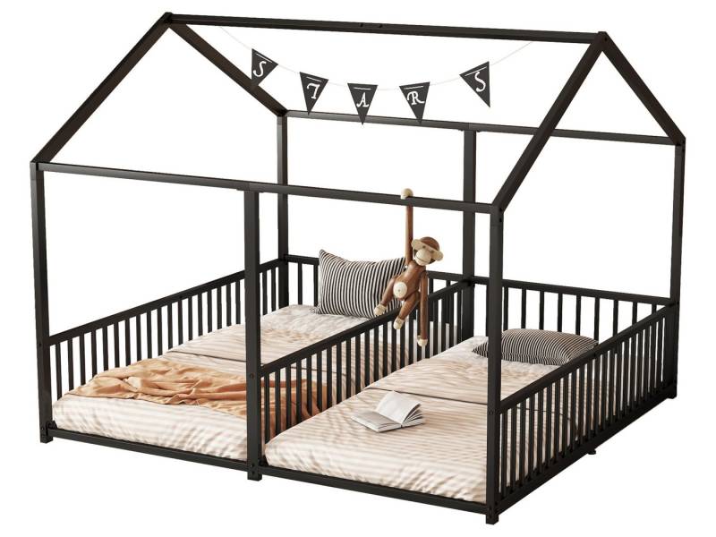 SeedWave Hausbett Für zwei Personen gestaltetes, unabhängiges Hausbett, 186x206x174.5cm, Eisenbett, Doppelbett, Kinderbett von SeedWave
