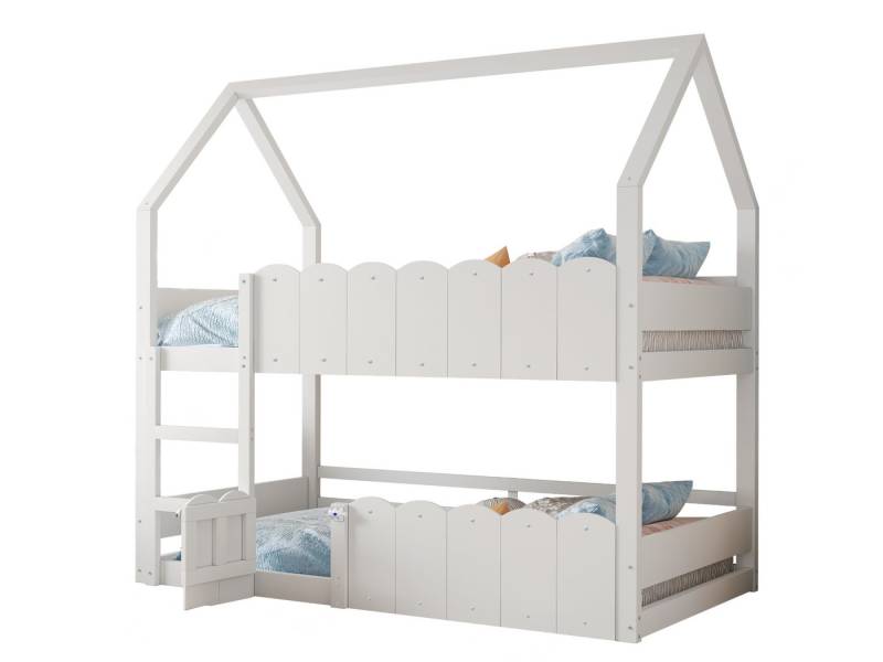 SeedWave Hochbett Hausförmiges Kinderbett mit 1 Liegefläche, 2-stufiger Leiter, 90×200cm Unterer Raum für flexible Nutzung, Schutzgeländer SeedWave Hochbett Hausförmiges Kinderbett mit 1 Liegefläche, 2-stufiger Leiter, 90×200cm Unterer Raum für flexible Nutzung, Schutzgeländer von SeedWave