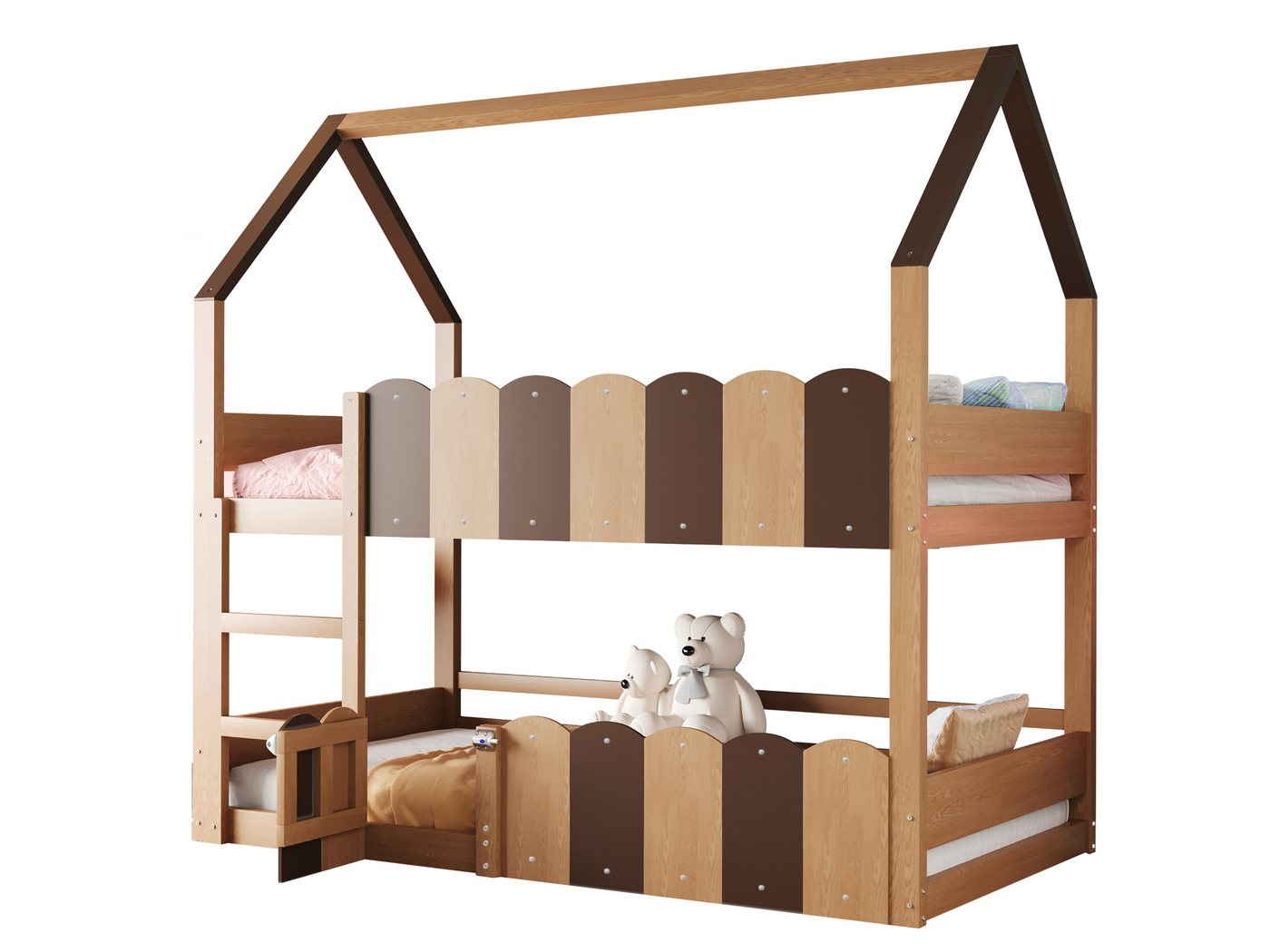 SeedWave Hochbett Hausförmiges Kinderbett mit 1 Liegefläche, 2-stufiger Leiter, 90×200cm Unterer Raum für flexible Nutzung, Schutzgeländer SeedWave Hochbett Hausförmiges Kinderbett mit 1 Liegefläche, 2-stufiger Leiter, 90×200cm Unterer Raum für flexible Nutzung, Schutzgeländer von SeedWave