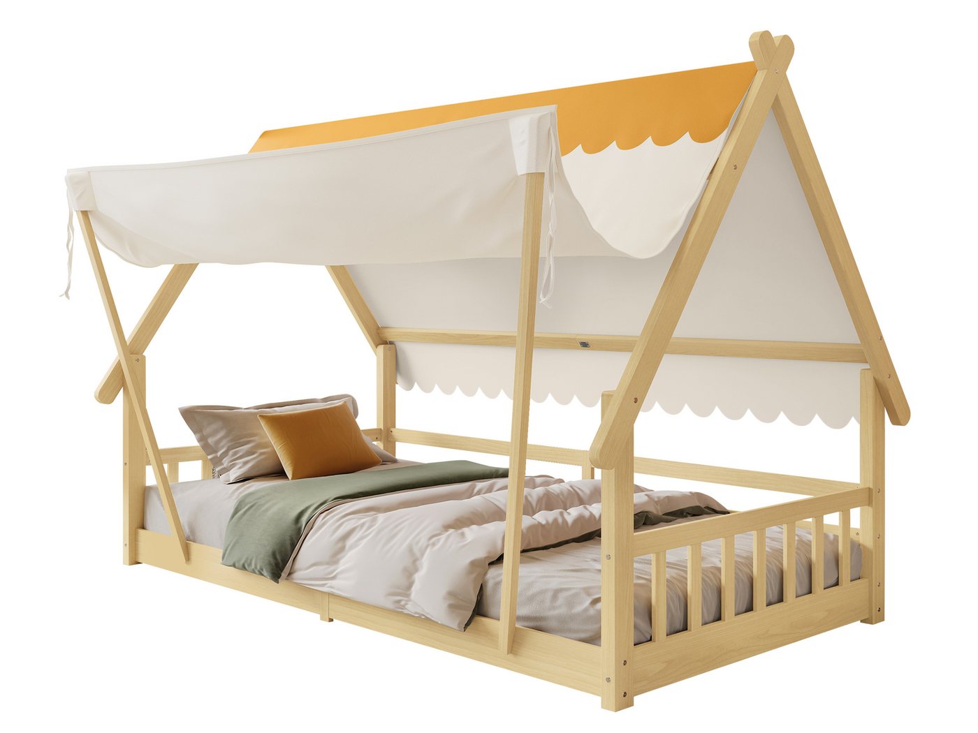 SeedWave Holzbett Hausförmiges Kinderbett Holzbett mit 1 Abnehmbarem Zelt, 90×200cm, Seitiges Schutzgeländer am Bett SeedWave Holzbett Hausförmiges Kinderbett Holzbett mit 1 Abnehmbarem Zelt, 90×200cm, Seitiges Schutzgeländer am Bett von SeedWave