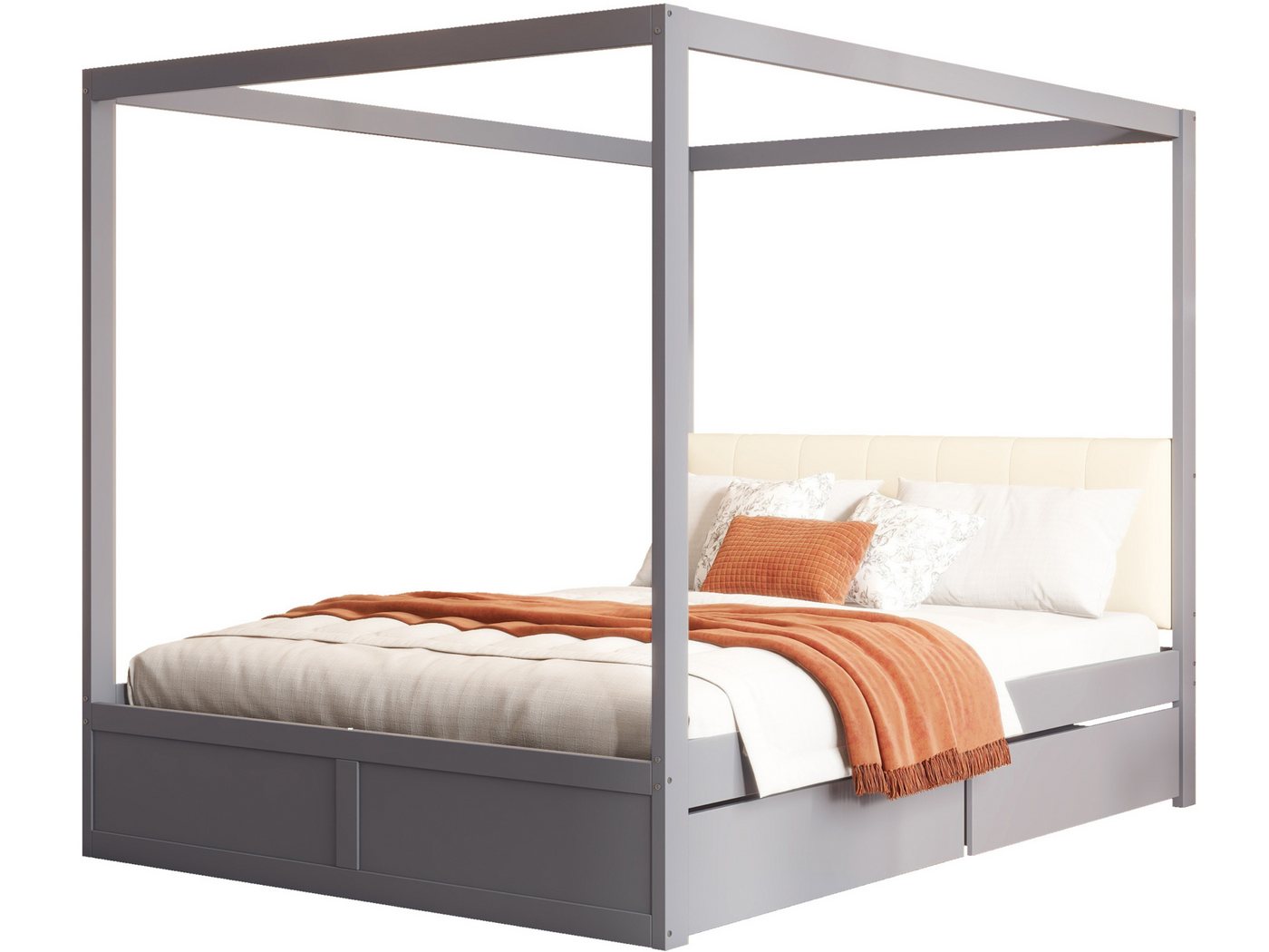 SeedWave Holzbett Modern Himmelbett Doppelbett mit Rückenlehne, 2 Schubladen, 140×200cm, Schubfächer ohne Griffe, mit Oberrahmen zum Aufhängen SeedWave Holzbett Modern Himmelbett Doppelbett mit Rückenlehne, 2 Schubladen, 140×200cm, Schubfächer ohne Griffe, mit Oberrahmen zum Aufhängen von SeedWave