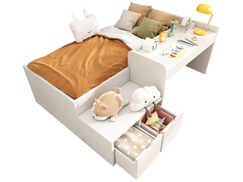 SeedWave Kinderbett Holzbett mit Schreibtisch und Staubschublade, Einzelbett 90x200 cm, Kinderbett mit abgerundeten Ecken und Transparente Schutzecke SeedWave Kinderbett Holzbett mit Schreibtisch und Staubschublade, Einzelbett 90x200 cm, Kinderbett mit abgerundeten Ecken und Transparente Schutzecke von SeedWave