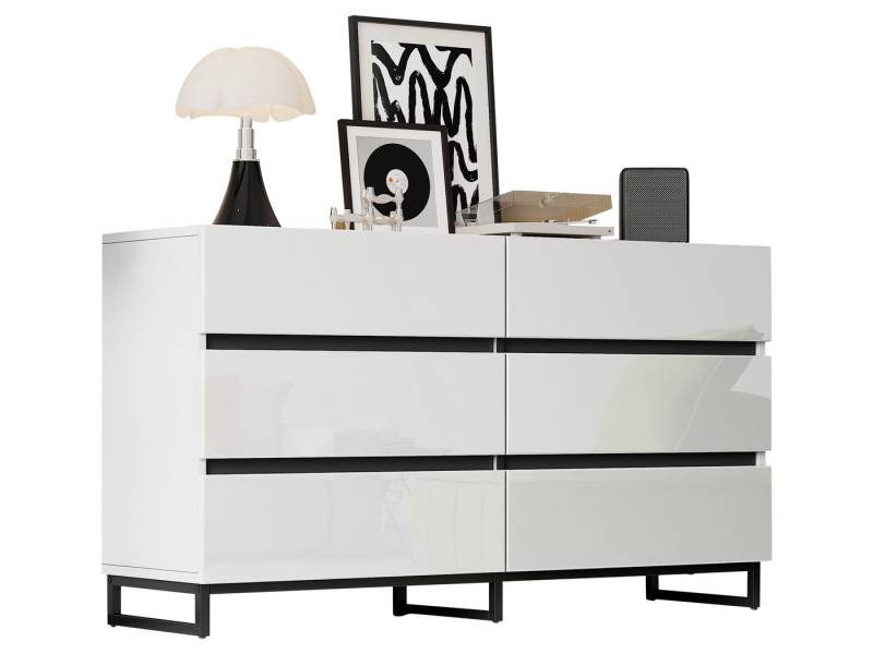 SeedWave Kommode Mehrzweck Sideboard mit hochgelänzendem Front, 6 grifflosen Schubladen, Kippschutz-Set inklusive, Metallfüße SeedWave Kommode Mehrzweck Sideboard mit hochgelänzendem Front, 6 grifflosen Schubladen, Kippschutz-Set inklusive, Metallfüße von SeedWave