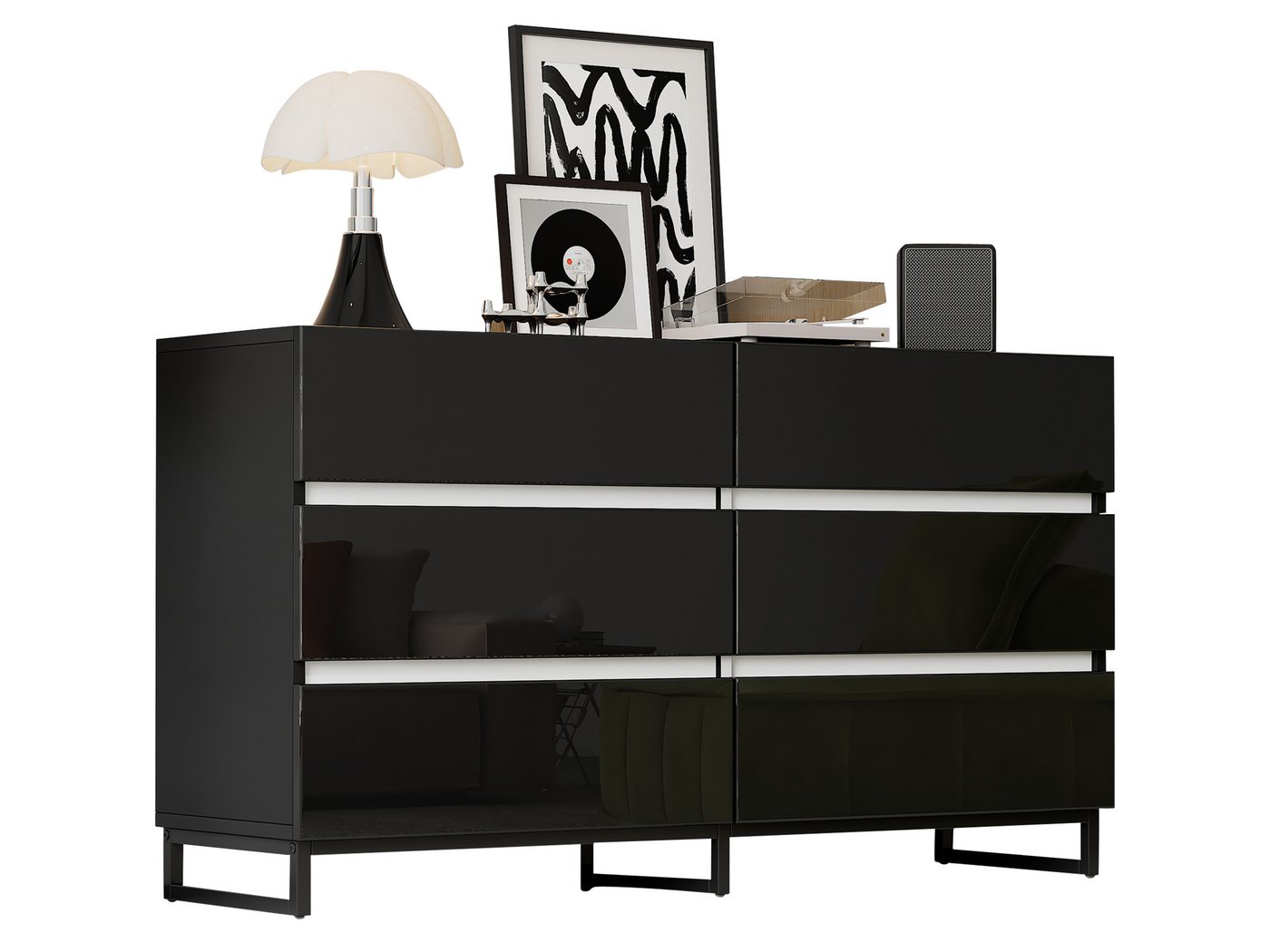 SeedWave Kommode Mehrzweck Sideboard mit hochgelänzendem Front, 6 grifflosen Schubladen, Kippschutz-Set inklusive, Metallfüße SeedWave Kommode Mehrzweck Sideboard mit hochgelänzendem Front, 6 grifflosen Schubladen, Kippschutz-Set inklusive, Metallfüße von SeedWave