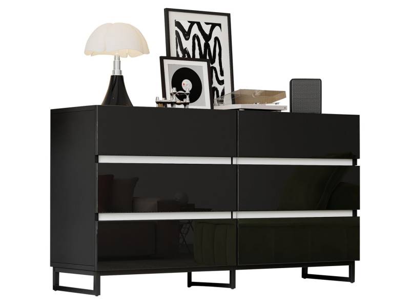 SeedWave Kommode Mehrzweck Sideboard mit hochgelänzendem Front, 6 grifflosen Schubladen, Kippschutz-Set inklusive, Metallfüße SeedWave Kommode Mehrzweck Sideboard mit hochgelänzendem Front, 6 grifflosen Schubladen, Kippschutz-Set inklusive, Metallfüße von SeedWave