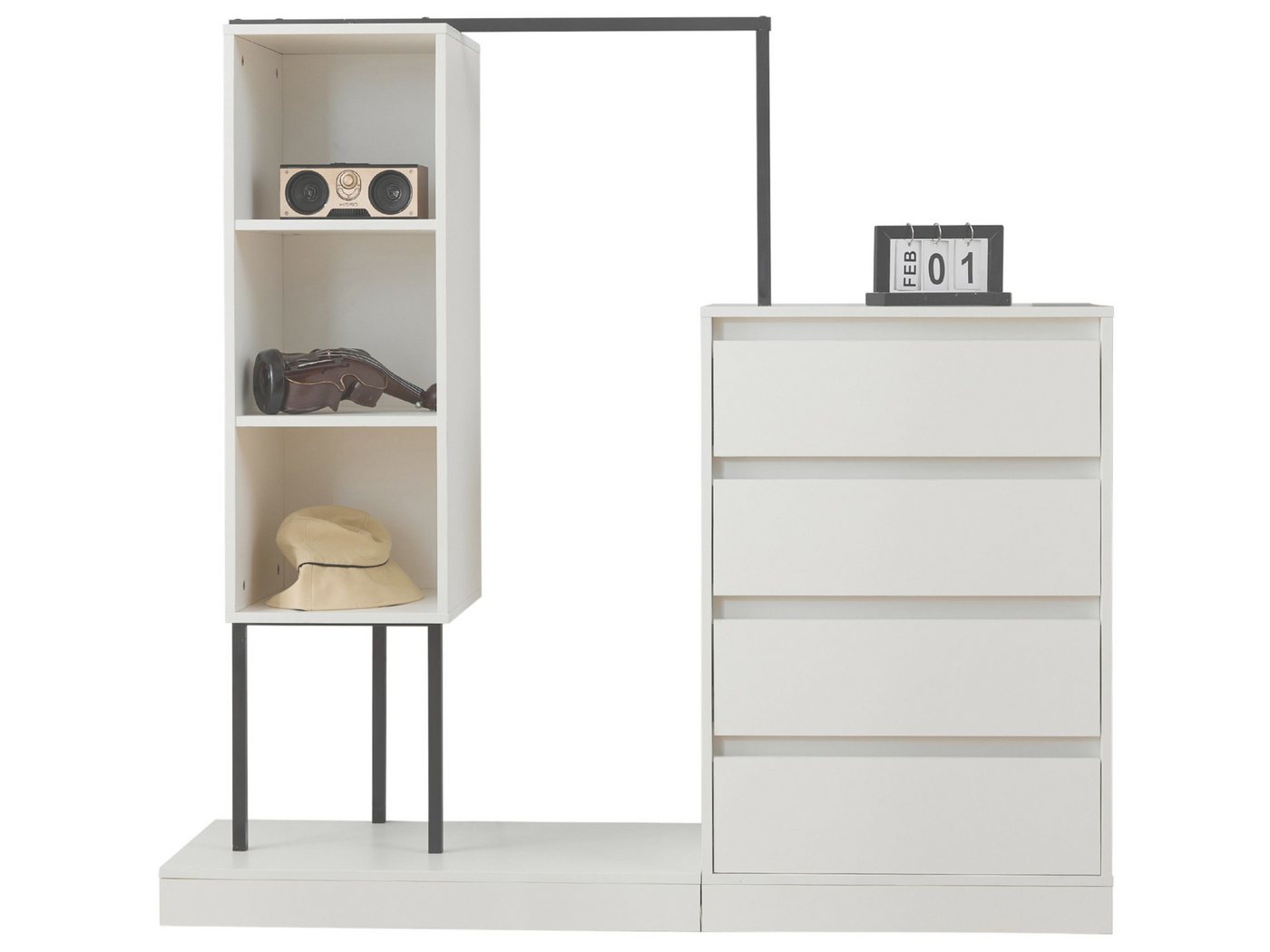 SeedWave Kommode Moderner Schrank mit 4 Schubladen, offenen Fächern, Kleiderstange, Schuhregal-Sockel, 140x40x126 cm Stauraum-Lösung SeedWave Kommode Moderner Schrank mit 4 Schubladen, offenen Fächern, Kleiderstange, Schuhregal-Sockel, 140x40x126 cm Stauraum-Lösung von SeedWave