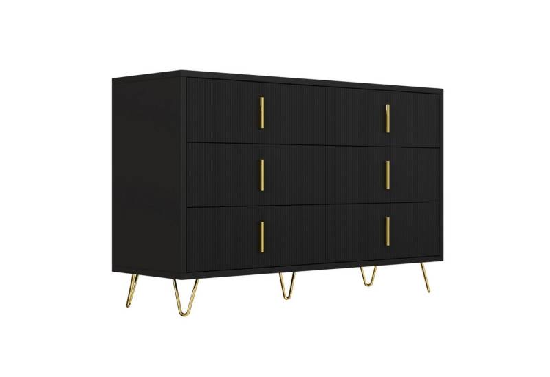 SeedWave Kommode mit 6 geräumigen Schubladen, 264L Stauraum, Anti-Kipp-Design, Modernes Luxus-Design mit goldenen Akzenten, Pflegeleicht von SeedWave