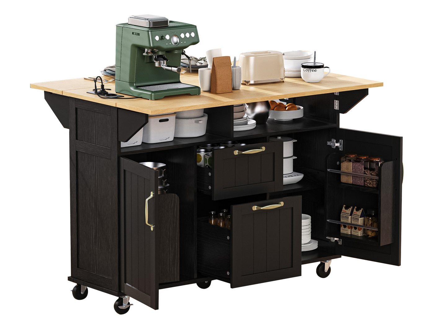 SeedWave Kücheninsel Auf Rollen, Klappbare Tischplatte mit Ladefunktion, Viel Stauraum, Küchenwagen inkl. 1 Abnehmbarer Handtuchhälter SeedWave Kücheninsel Auf Rollen, Klappbare Tischplatte mit Ladefunktion, Viel Stauraum, Küchenwagen inkl. 1 Abnehmbarer Handtuchhälter von SeedWave