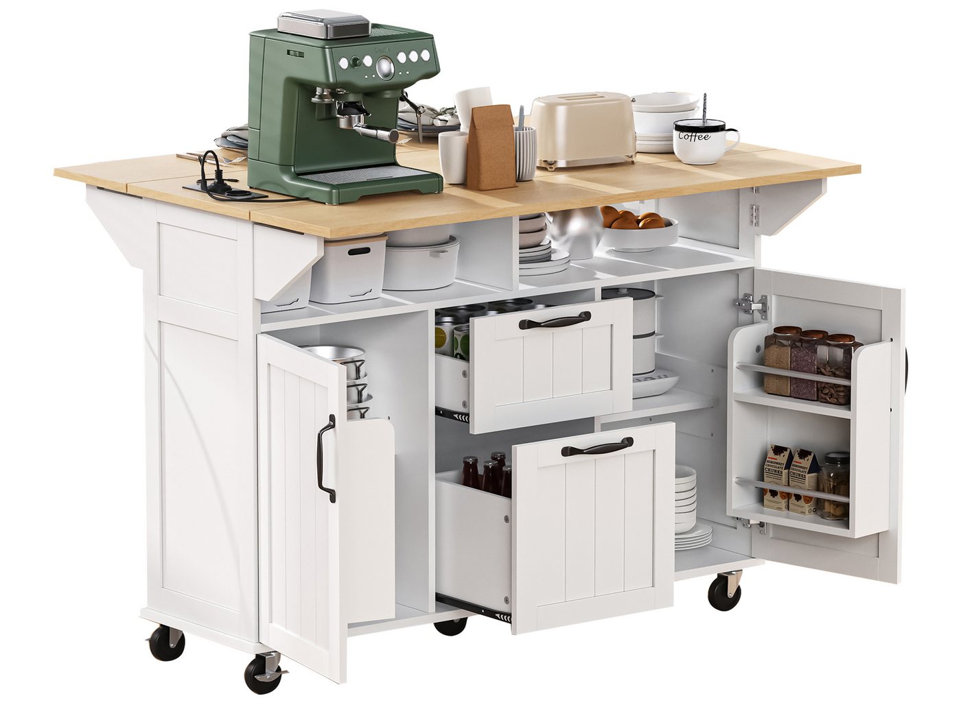 SeedWave Kücheninsel Auf Rollen, Klappbare Tischplatte mit Ladefunktion, Viel Stauraum, Küchenwagen inkl. 1 Abnehmbarer Handtuchhälter SeedWave Kücheninsel Auf Rollen, Klappbare Tischplatte mit Ladefunktion, Viel Stauraum, Küchenwagen inkl. 1 Abnehmbarer Handtuchhälter von SeedWave