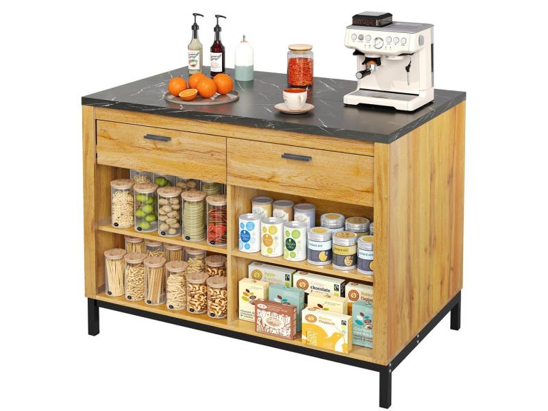 SeedWave Kücheninsel Mit Arbeitsplatte, Breite 120cm, Mehrzweck Küchenschrank mit Stauraum, Bartisch mit roubsten Metallfüßen SeedWave Kücheninsel Mit Arbeitsplatte, Breite 120cm, Mehrzweck Küchenschrank mit Stauraum, Bartisch mit roubsten Metallfüßen von SeedWave