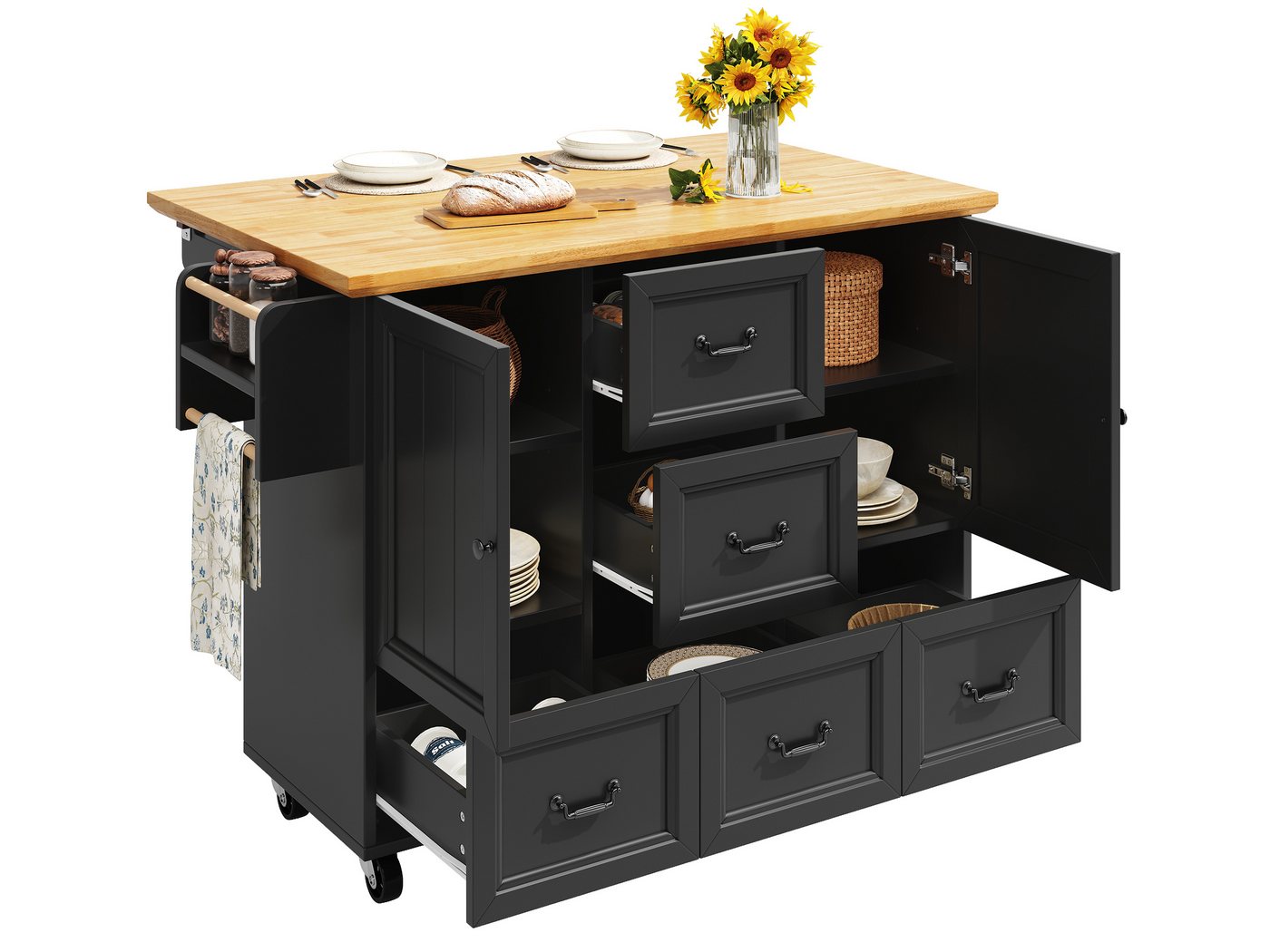 SeedWave Kücheninsel Vielseitiger Rollwagen mit Klappbarer Tischplatte, Viel Stauraum, Davon 2 feststellbare Rollen, 2 höhenverstellbare Regale SeedWave Kücheninsel Vielseitiger Rollwagen mit Klappbarer Tischplatte, Viel Stauraum, Davon 2 feststellbare Rollen, 2 höhenverstellbare Regale von SeedWave