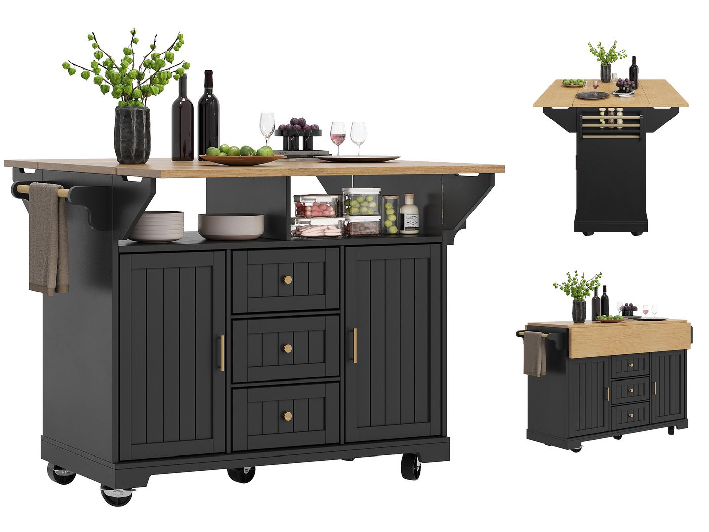 SeedWave Kücheninsel auf Rollen, mit beideseitigen klappbaren Tischplatten, Viel Stauraum, Davon 2 feststellbare Rollen, 2 höhenverstellbare Regale SeedWave Kücheninsel auf Rollen, mit beideseitigen klappbaren Tischplatten, Viel Stauraum, Davon 2 feststellbare Rollen, 2 höhenverstellbare Regale von SeedWave