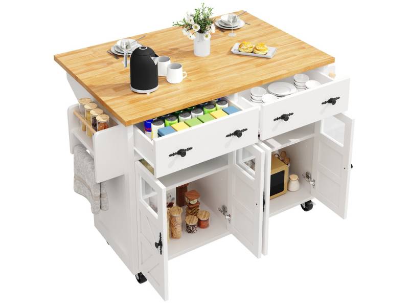 SeedWave Kücheninsel auf Rollen Moderner Küchenwagen mit Klappbarer Tischplatte, Stauraum, 2 Schubladen, 4 geschlossene Fächer mit 2 höhenverstellbaren Regalen SeedWave Kücheninsel auf Rollen Moderner Küchenwagen mit Klappbarer Tischplatte, Stauraum, 2 Schubladen, 4 geschlossene Fächer mit 2 höhenverstellbaren Regalen von SeedWave