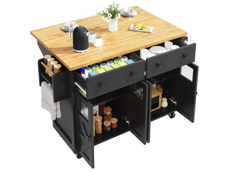 SeedWave Kücheninsel auf Rollen Moderner Küchenwagen mit Klappbarer Tischplatte, Stauraum, 2 Schubladen, 4 geschlossene Fächer mit 2 höhenverstellbaren Regalen SeedWave Kücheninsel auf Rollen Moderner Küchenwagen mit Klappbarer Tischplatte, Stauraum, 2 Schubladen, 4 geschlossene Fächer mit 2 höhenverstellbaren Regalen von SeedWave